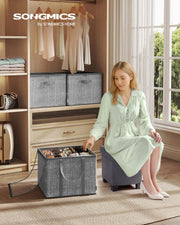 Fabric Shoe Organiser Storage Boxes with Handles Set of 2 in Cattail Grey by Songmics