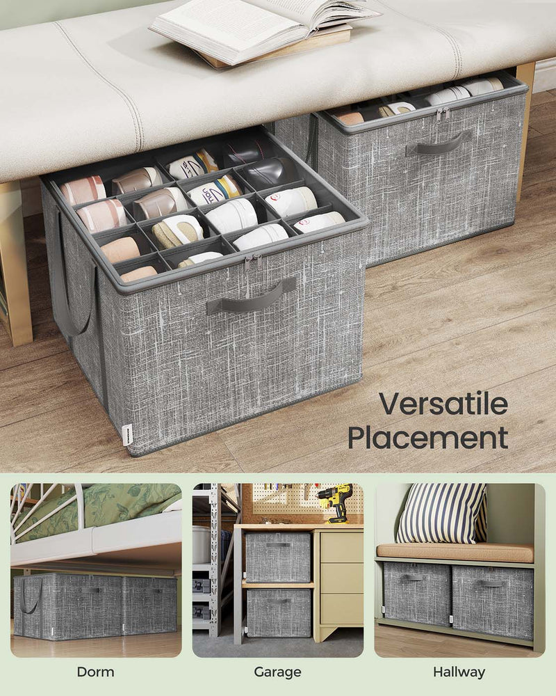 Fabric Shoe Organiser Storage Boxes with Handles Set of 2 in Cattail Grey by Songmics