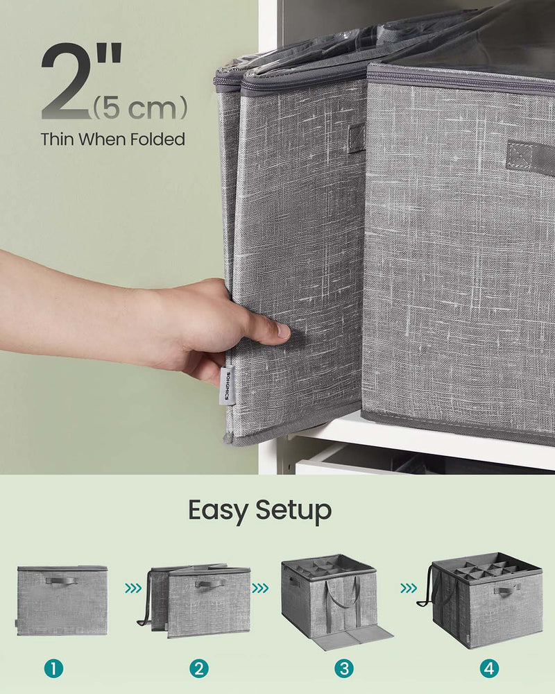 Fabric Shoe Organiser Storage Boxes with Handles Set of 2 in Cattail Grey by Songmics