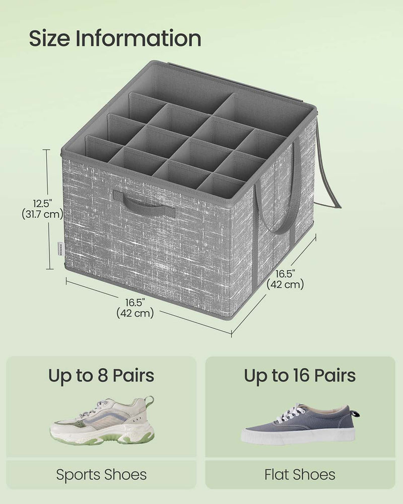 Fabric Shoe Organiser Storage Boxes with Handles Set of 2 in Cattail Grey by Songmics