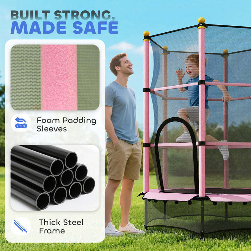 Kids 4.6ft Trampoline With Safety Enclosure For Indoor And Outdoor Play Pink AOSOM