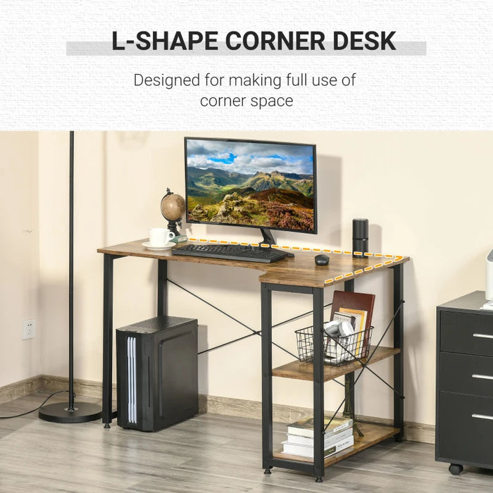 L Shaped Desk With Shelves, Rustic Brown