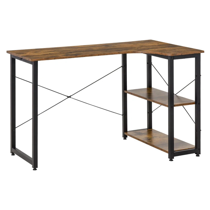 L Shaped Desk With Shelves, Rustic Brown