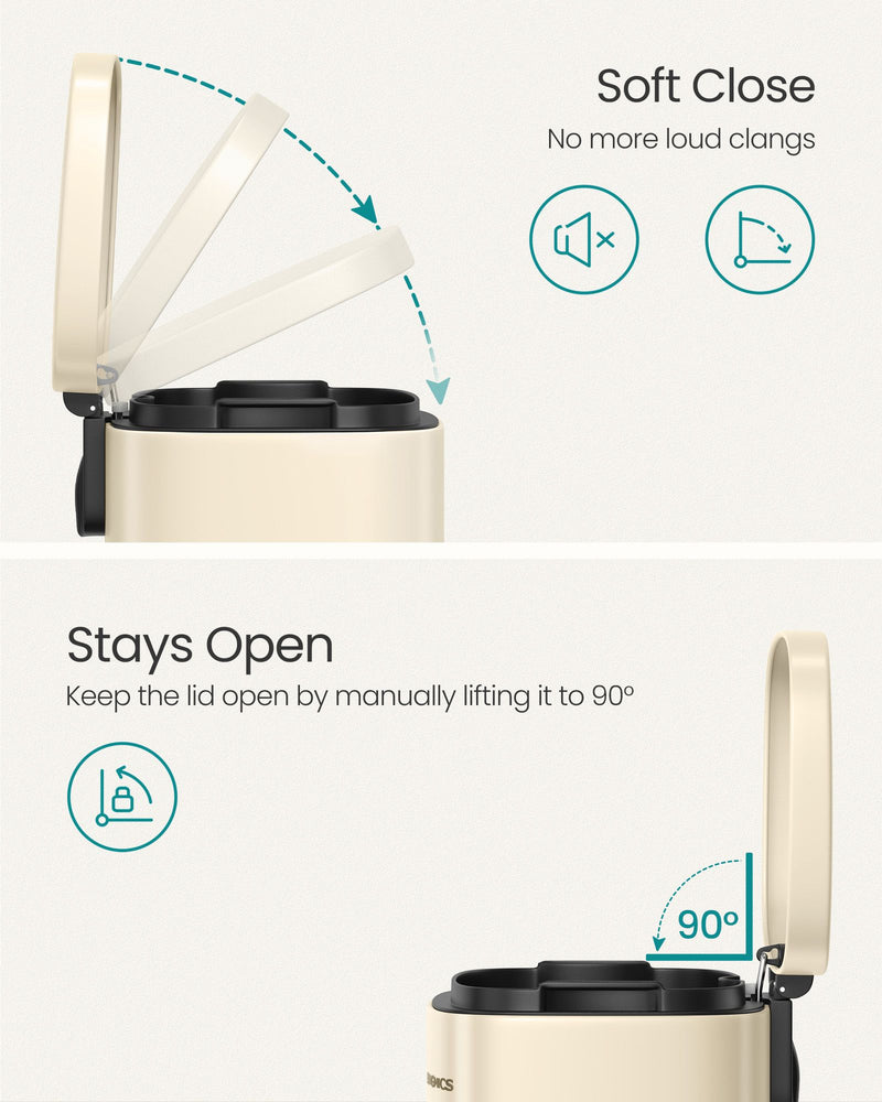 Sand Beige Step On Pedal Bin with Soft Close Lid for Kitchen Waste by Songmics