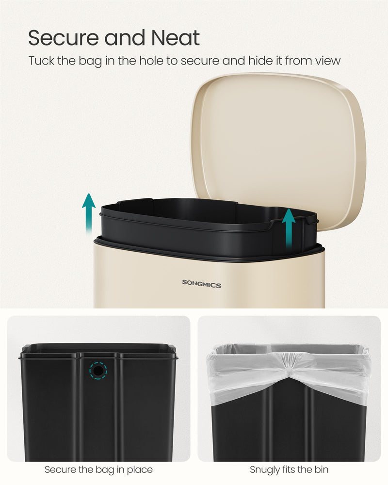 Sand Beige Step On Pedal Bin with Soft Close Lid for Kitchen Waste by Songmics