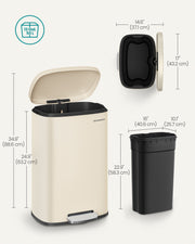 Sand Beige Step On Pedal Bin with Soft Close Lid for Kitchen Waste by Songmics