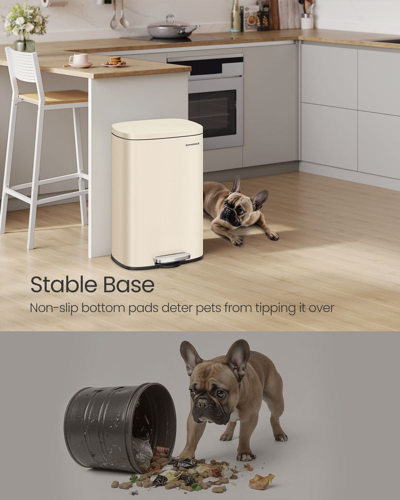 Sand Beige Step On Pedal Bin with Soft Close Lid for Kitchen Waste by Songmics