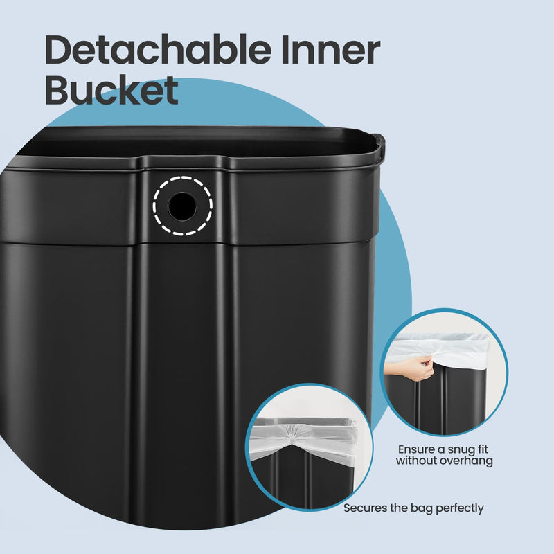 Black 50L Stainless Steel Kitchen Bin with Soft Close Lid and Pedal Mechanism by Songmics