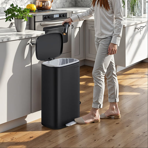 Black 50L Stainless Steel Kitchen Bin with Soft Close Lid and Pedal Mechanism by Songmics