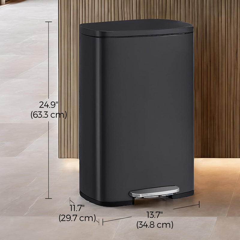 Black 50L Stainless Steel Kitchen Bin with Soft Close Lid and Pedal Mechanism by Songmics