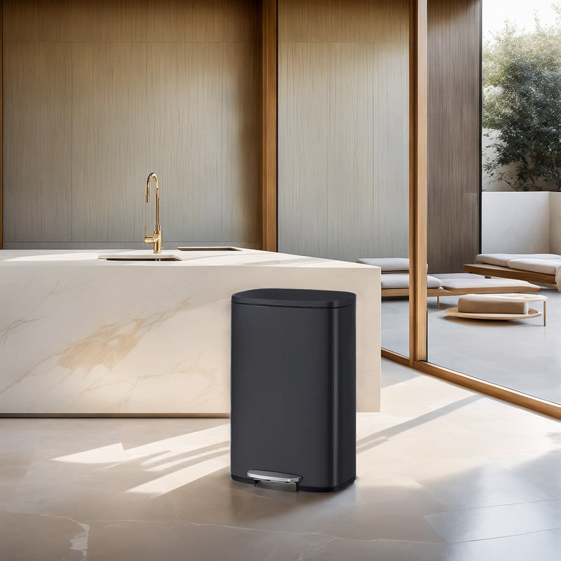 Black 50L Stainless Steel Kitchen Bin with Soft Close Lid and Pedal Mechanism by Songmics