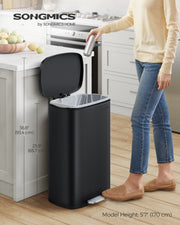 50L Kitchen Pedal Bin in Ink Black with Soft Close Lid and Steel Body by Songmics