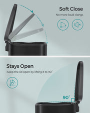 50L Kitchen Pedal Bin in Ink Black with Soft Close Lid and Steel Body by Songmics