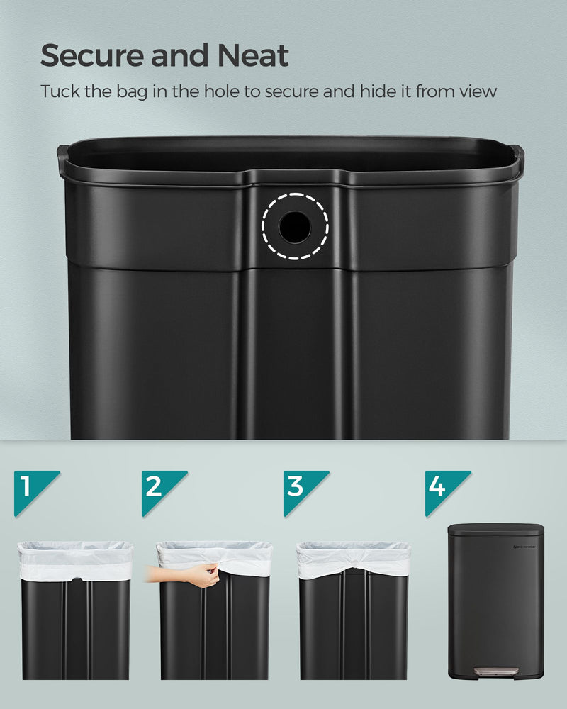 50L Kitchen Pedal Bin in Ink Black with Soft Close Lid and Steel Body by Songmics