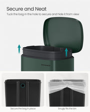 13 Gallon Retro Green Pedal Bin with Step-On Lid for Kitchen Rubbish Disposal by Songmics