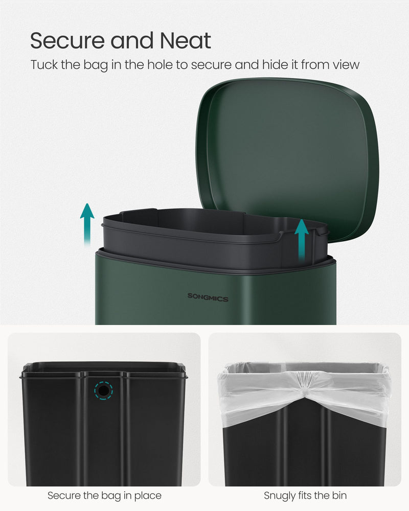 13 Gallon Retro Green Pedal Bin with Step-On Lid for Kitchen Rubbish Disposal by Songmics