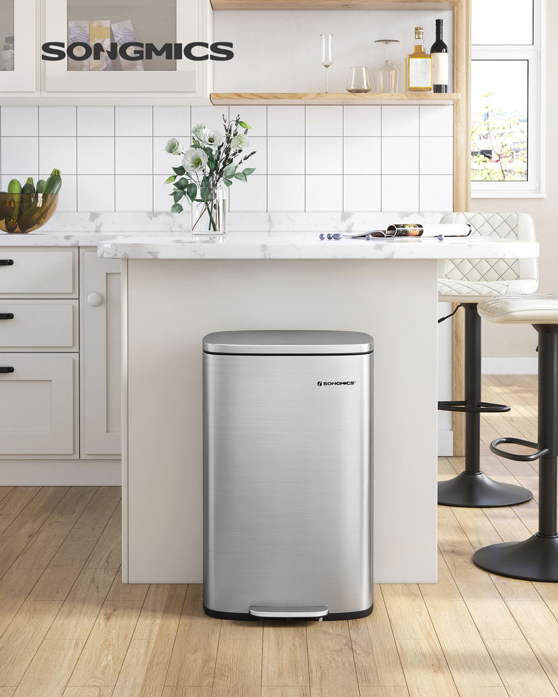 50L Stainless Steel Kitchen Pedal Bin with Soft Close Lid by Songmics