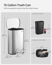 50L Stainless Steel Kitchen Pedal Bin with Soft Close Lid by Songmics