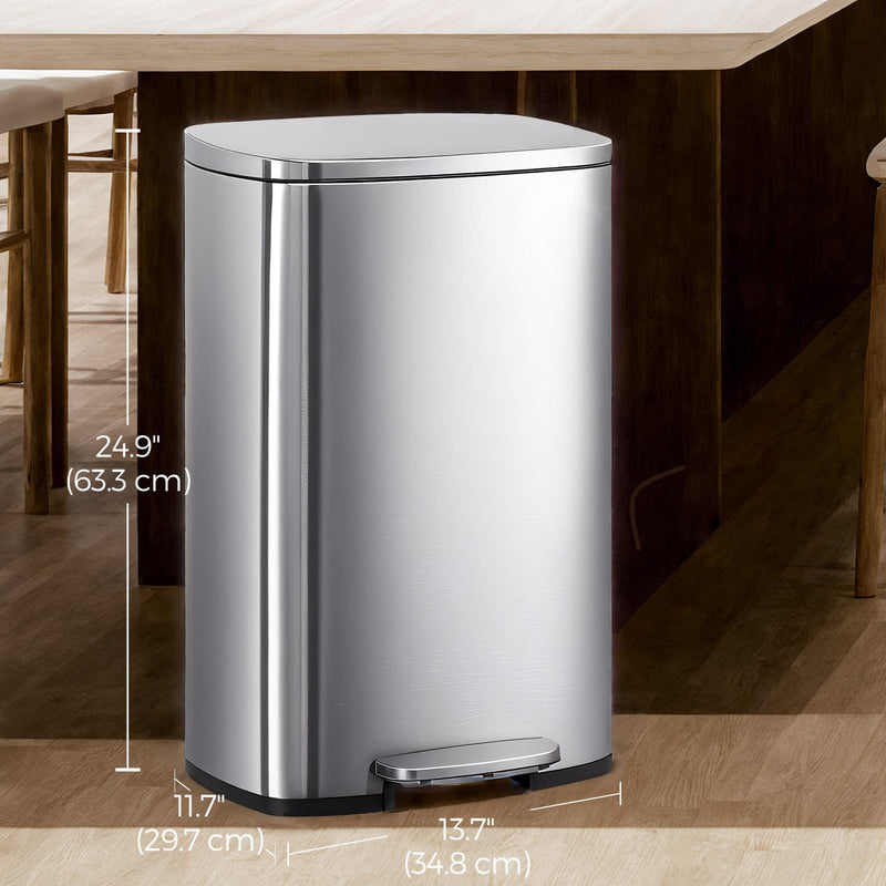 50L Stainless Steel Kitchen Bin with Soft Close Lid and Pedal for Rubbish by Songmics