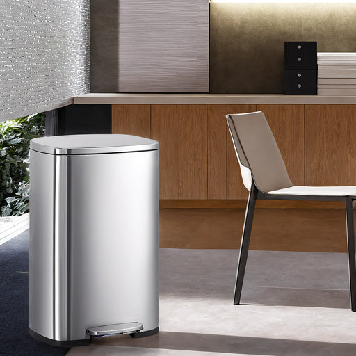 50L Stainless Steel Kitchen Bin with Soft Close Lid and Pedal for Rubbish by Songmics