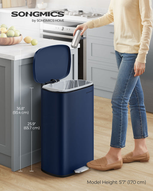 50L Charcoal Blue Kitchen Pedal Bin with Soft Close Lid and Hands Free Operation by Songmics