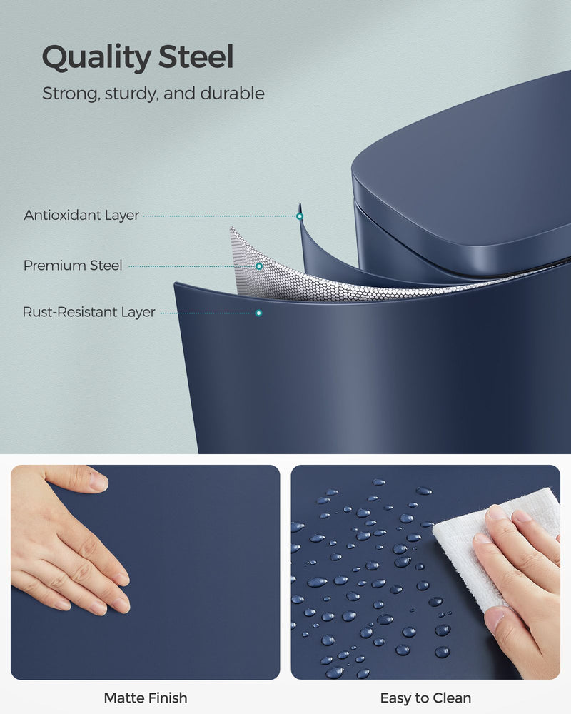 50L Charcoal Blue Kitchen Pedal Bin with Soft Close Lid and Hands Free Operation by Songmics