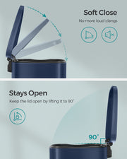 50L Charcoal Blue Kitchen Pedal Bin with Soft Close Lid and Hands Free Operation by Songmics