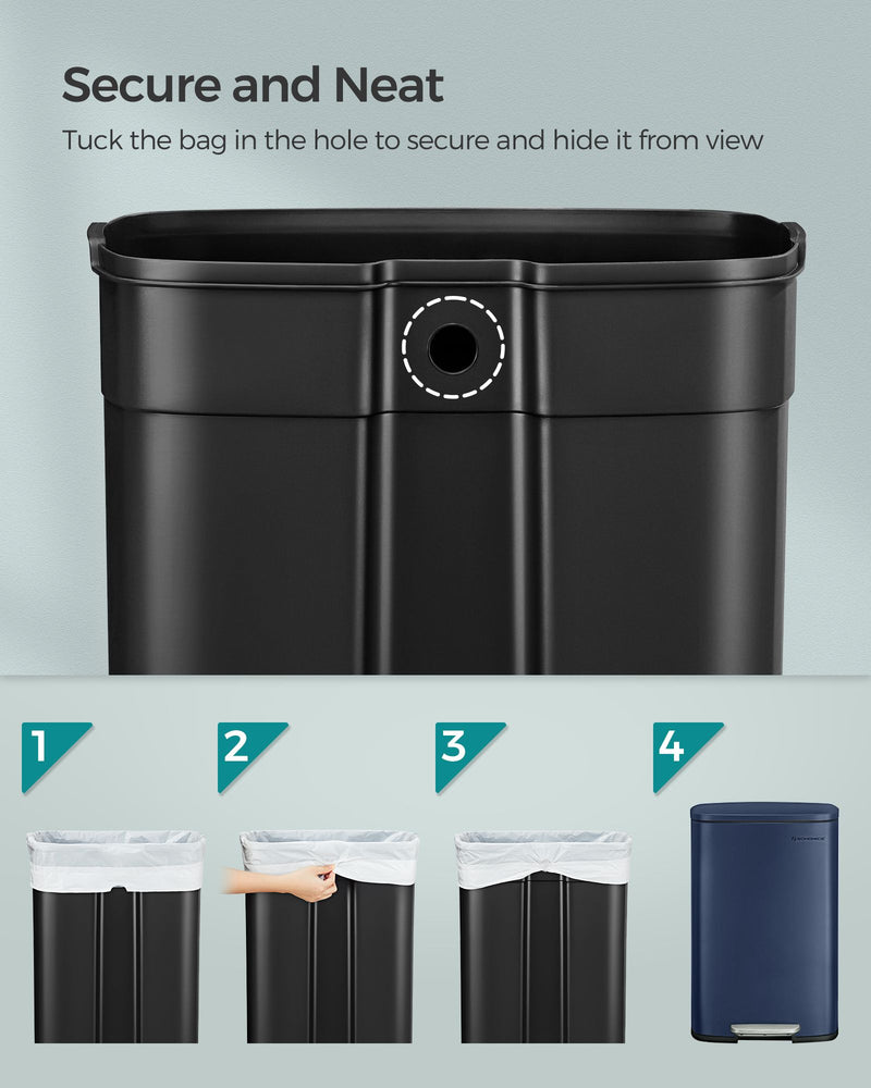 50L Charcoal Blue Kitchen Pedal Bin with Soft Close Lid and Hands Free Operation by Songmics