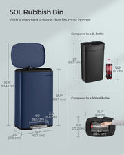 50L Charcoal Blue Kitchen Pedal Bin with Soft Close Lid and Hands Free Operation by Songmics