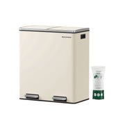 Cream Step Open Rubbish Bin with Dual Compartments and Removable Buckets by Songmics