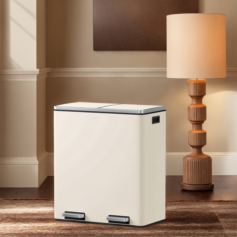 60L Dual Compartment Kitchen Bin with Lids for Waste and Recycling by Songmics