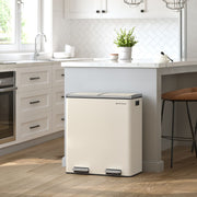 Cream Step Open Rubbish Bin with Dual Compartments and Removable Buckets by Songmics