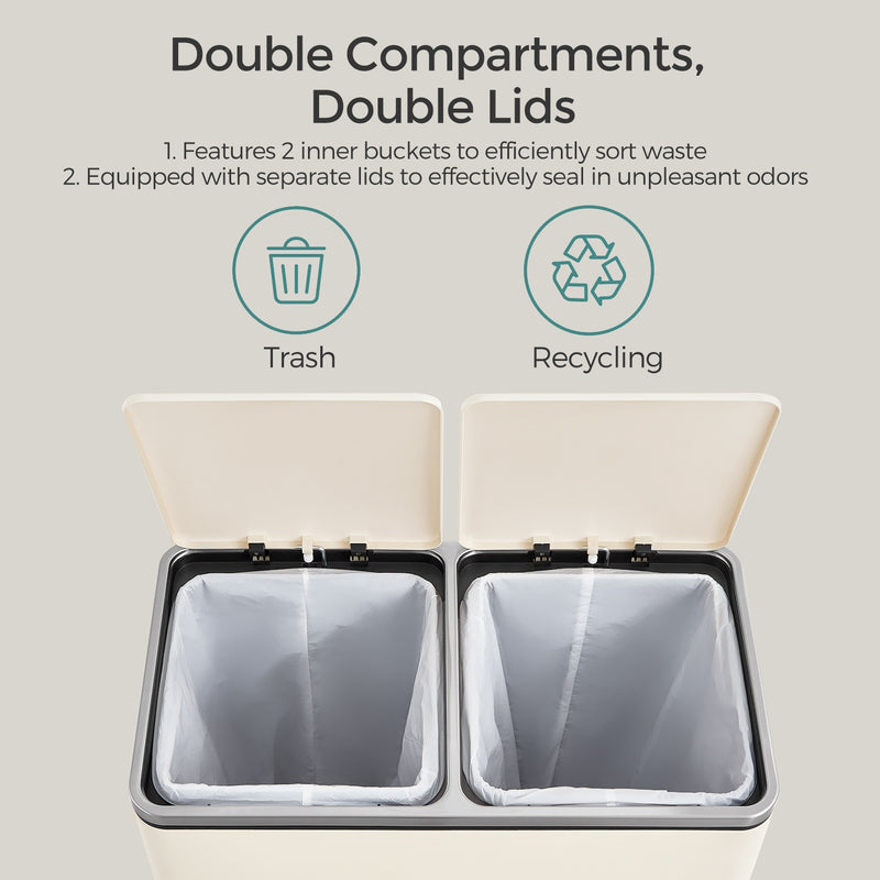 60L Dual Compartment Kitchen Bin with Lids for Waste and Recycling by Songmics