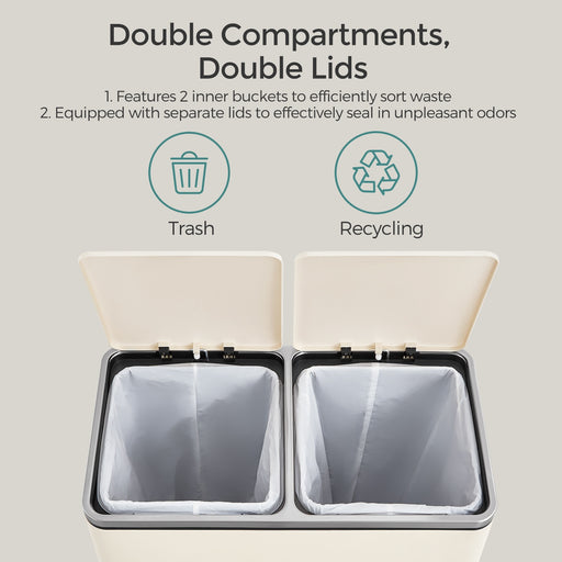 60L Dual Compartment Kitchen Bin with Lids for Waste and Recycling by Songmics