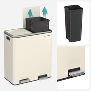 Cream Step Open Rubbish Bin with Dual Compartments and Removable Buckets by Songmics