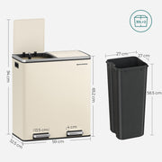 Cream Step Open Rubbish Bin with Dual Compartments and Removable Buckets by Songmics
