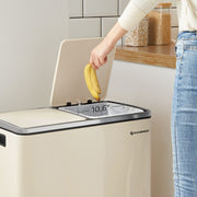 Cream Step Open Rubbish Bin with Dual Compartments and Removable Buckets by Songmics