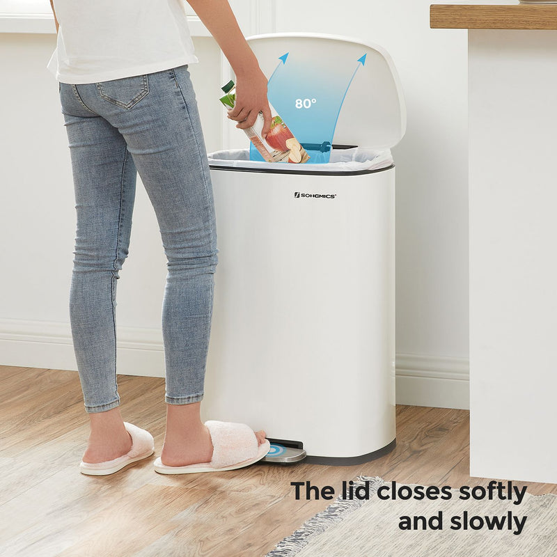 50L Cloud White Pedal Kitchen Bin with Removable Inner Bucket for Easy Cleaning by Songmics