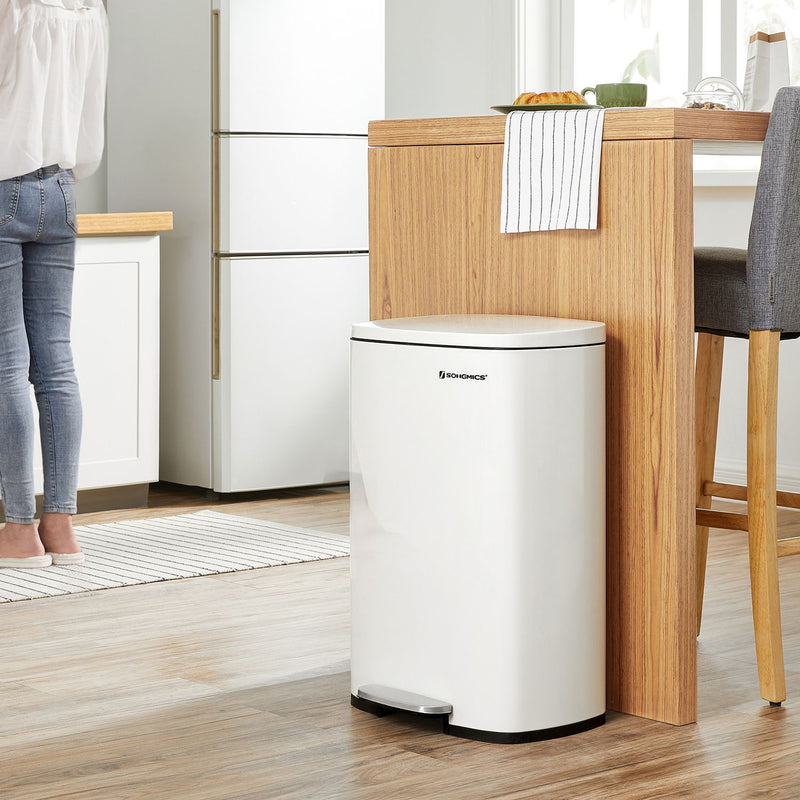 50L Cloud White Pedal Kitchen Bin with Removable Inner Bucket for Easy Cleaning by Songmics