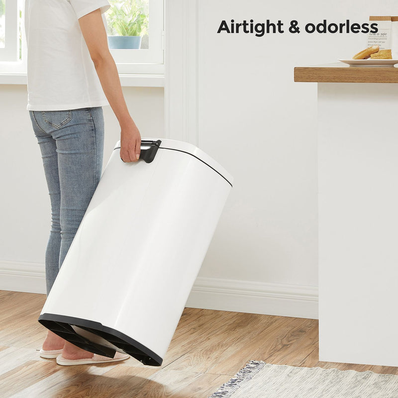 50L Cloud White Pedal Kitchen Bin with Removable Inner Bucket for Easy Cleaning by Songmics