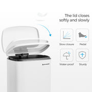 50L Cloud White Pedal Kitchen Bin with Removable Inner Bucket for Easy Cleaning by Songmics