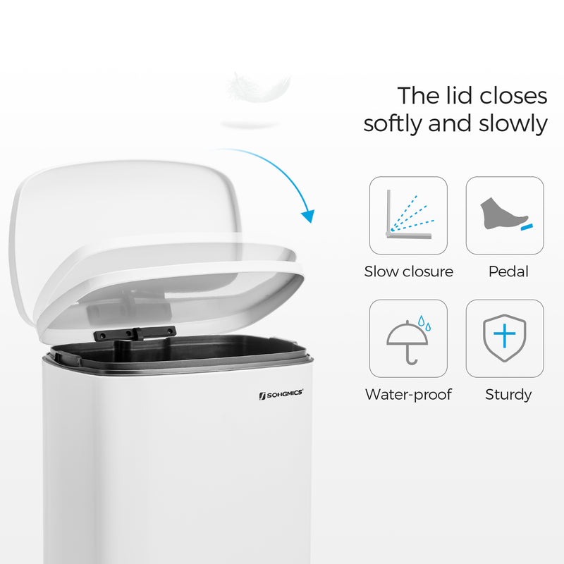 50L Cloud White Pedal Kitchen Bin with Removable Inner Bucket for Easy Cleaning by Songmics