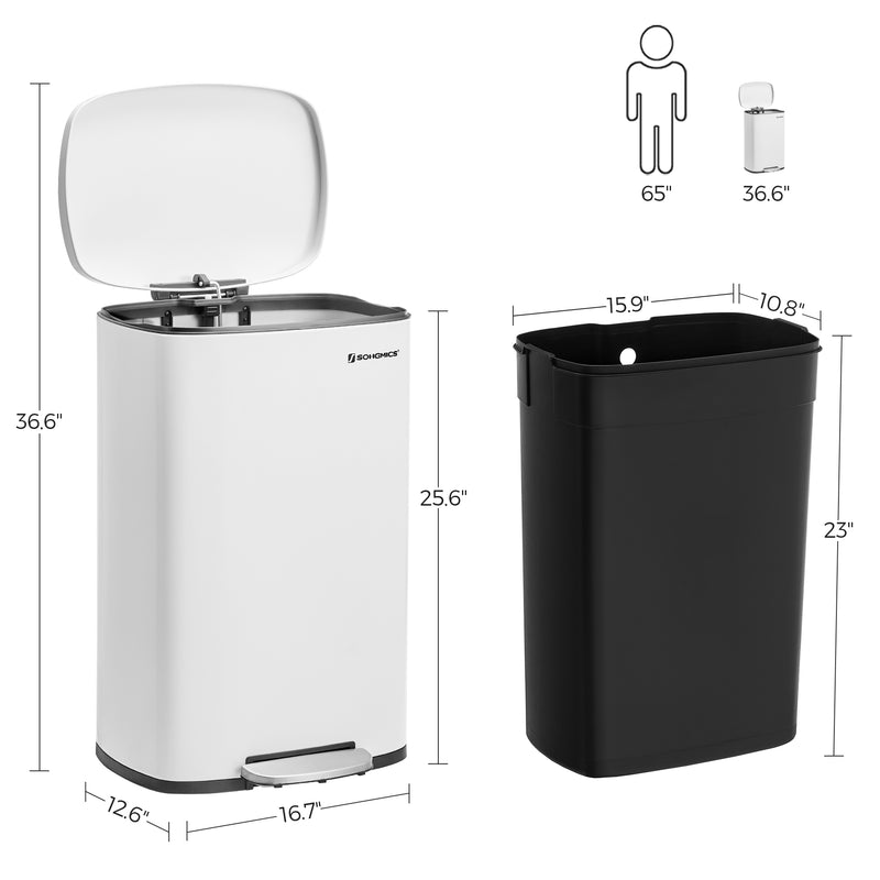 50L Cloud White Pedal Kitchen Bin with Removable Inner Bucket for Easy Cleaning by Songmics