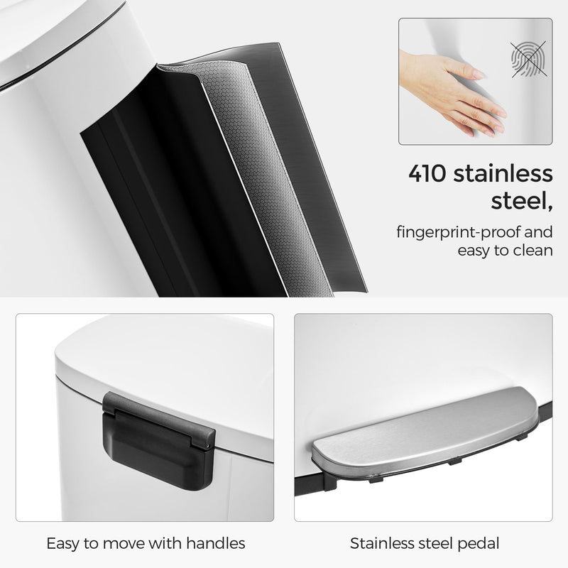 50L Cloud White Pedal Kitchen Bin with Removable Inner Bucket for Easy Cleaning by Songmics