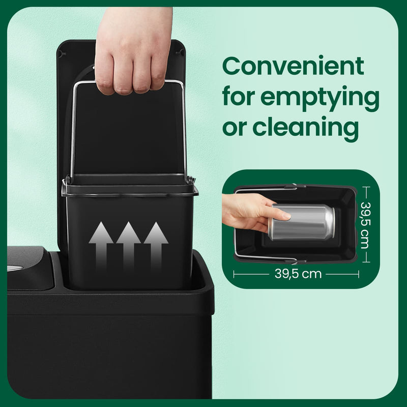 Triple Metal Kitchen Recycling Pedal Bin with Lids and Inner Buckets for Kitchen Waste by Songmics