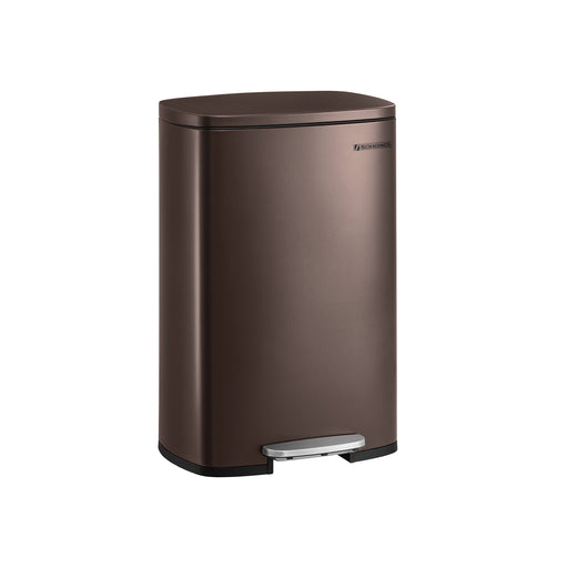 13 Gallon Steel Pedal Bin with Soft Close Lid in Walnut Brown for Kitchen Use by Songmics