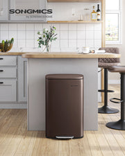 13 Gallon Steel Pedal Bin with Soft Close Lid in Walnut Brown for Kitchen Use by Songmics