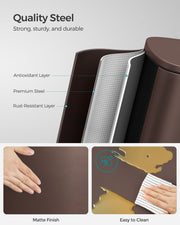 13 Gallon Steel Pedal Bin with Soft Close Lid in Walnut Brown for Kitchen Use by Songmics