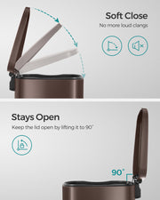 13 Gallon Steel Pedal Bin with Soft Close Lid in Walnut Brown for Kitchen Use by Songmics