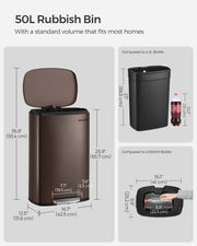 13 Gallon Steel Pedal Bin with Soft Close Lid in Walnut Brown for Kitchen Use by Songmics